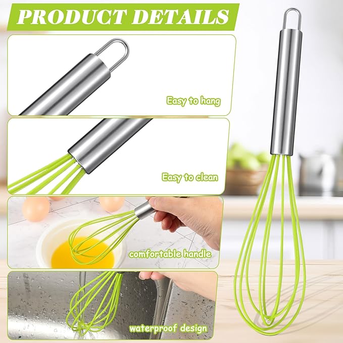24 Sets 10 Inch Christmas Whisks Gifts DIY Fillable Christmas Tree Ornaments Xmas Colored Silicone Whisks for Cooking Heat Resistant Egg Beaters with Card Rope Bag for Candy Holder