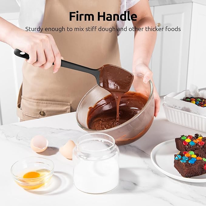 U-Taste Silicone Spoon Spatula Set, 600ºF High Heat Resistant Food Grade Flexible Rubber Scraper, Cooking Mixing Baking Kitchen Utensils Set of 3 (Black)
