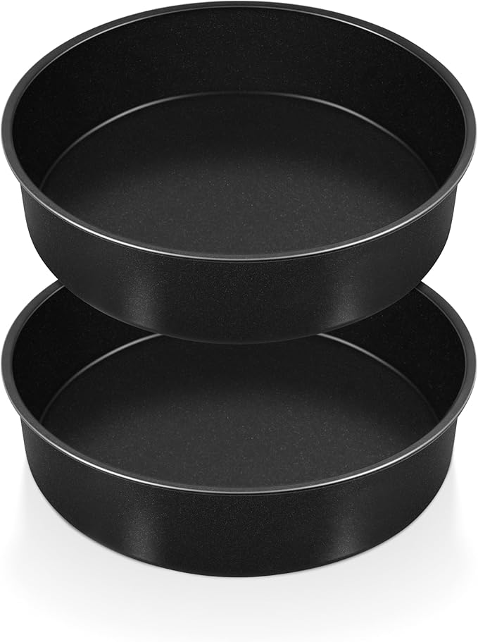 P&P CHEF Non-stick Cake Pan Set of 2, 8 Inch Round Baking Cake Pans Tins for Tier Smash Cakes, Non-Toxic & Solid, Stainless Steel Core & Leak-Proof, 2Pcs