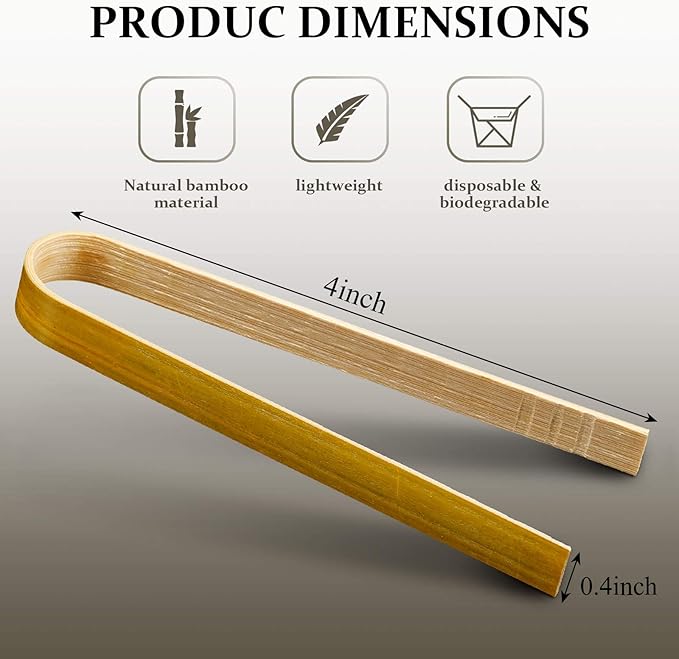 Patelai 180 Pieces Mini Bamboo Tongs Long Toast Tongs Disposable Wooden Cooking Bamboo Cooking Utensils for Toast Bread Pickles Tea Toaster Supplies (4 Inch)