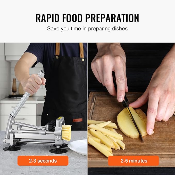 VEVOR French Fry Cutter, Potato Slicer with 1/2", "3/8", "1/4 Stainless Steel Blades, Manual Potato Cutter Chopper with Suction Cups, Great for Potato, French Fries, Cucumber, Vegetables, Carrot