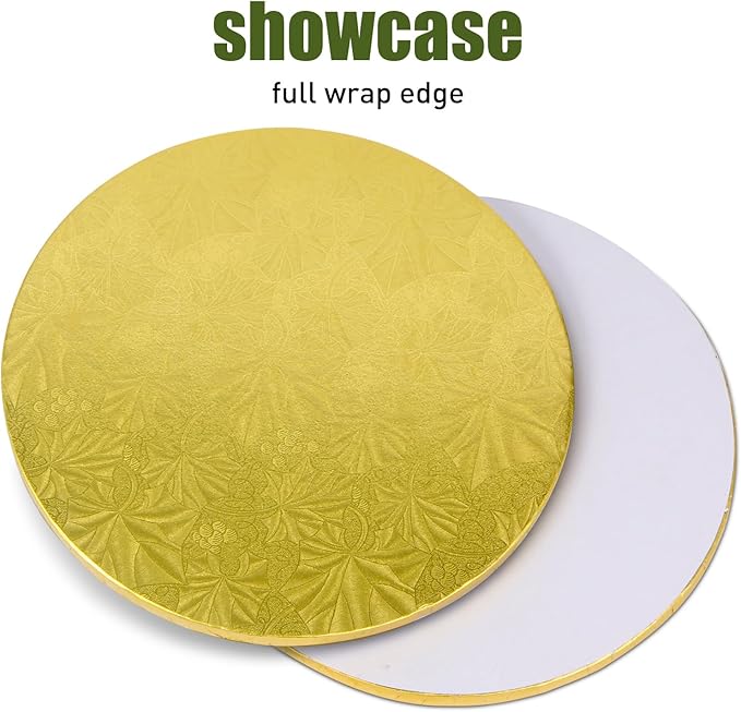 10-Pack Round Gold Cake Drum Board 12 Inch Sturdy 1/2 Inch Thick Full Wrap Edge Cake Base for Heavy Tiered Cakes(12" Gold)