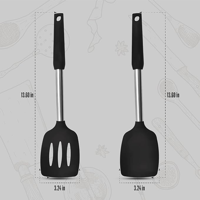 Silicone Spatulas set for kitchen: Heat Resistant Turner & Slotted Silicone Spatula for Cooking, Non Toxic Kitchen Utensils, Ideal kitchen spatula turner for Eggs & Pancakes - Black