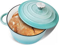 Trustmade 4.5 QT Cast Iron Dutch Oven, Enamel Coated Cookware Pot with Self Basting Lid for Home Baking, Braiser, Cooking, Aqua