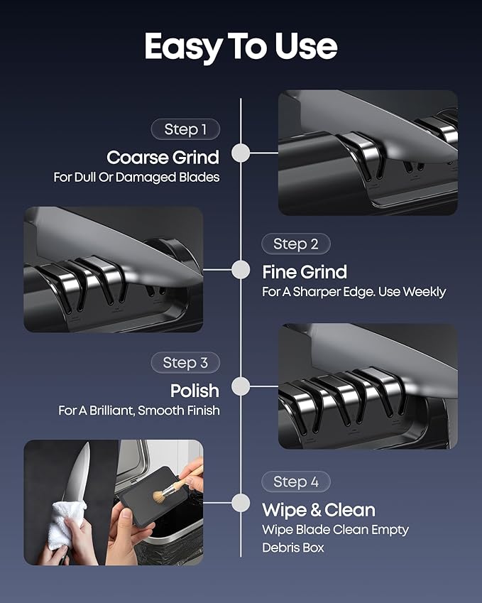 Electric Knife Sharpener for Kitchen Knives, 3-Stage Professional Knife Sharpening System with 100% Diamond Abrasives, 20° Precision Knife Sharpening Angle Guide, afilador de cuchillos electrico
