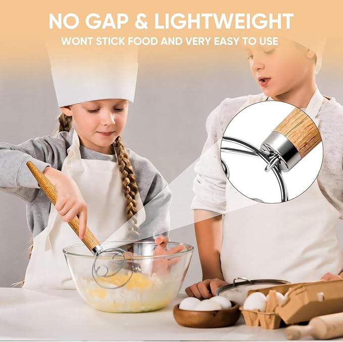 Maxjoy Danish Dough Whisk for Sourdough Bread Baking - Stainless Steel Hook with Wooden Handle