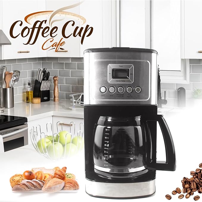 14-Cup Glass Replacement Coffee Carafe Compatible with Cuisinart Coffee Maker Models DCC-2200, DCC-2600, DCC-2800, DCC-3200, and DCC-3200P1, Coffee Pot Decanter Pitcher, Black Handle