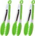 Mini Tongs with Silicone Tips 7 Inches Silicone Cooking Tongs, Set of 3 (Green)