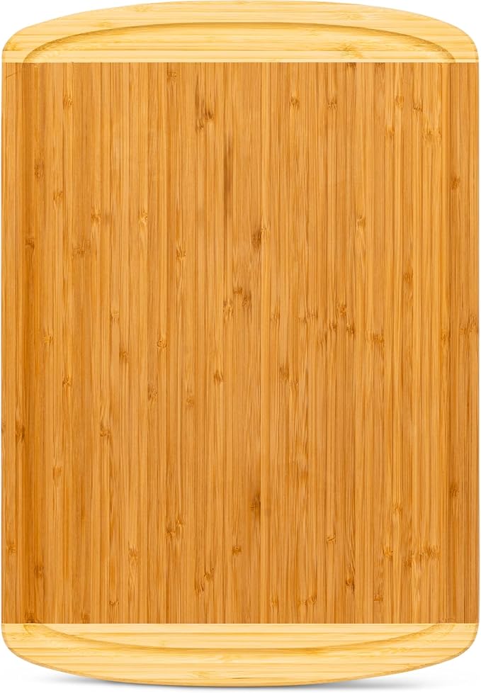 Organic Extra Large Bamboo Cutting Board with Lifetime Replacements –18 x 12 Inch Reversible Wooden Kitchen Chopping Board with Juice Groove – Used to Chop, Slice, Carve & Serve – by Greener Chef