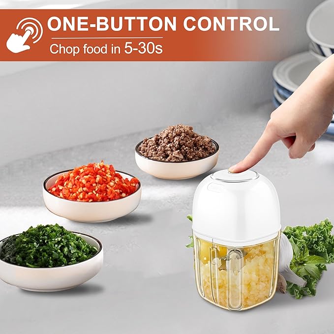 450ML Electric Garlic Chopper, Mini Portable Food Processor, Garlic Grinder Masher for Onion, Ginger, Chili, Fruit, Vegetable, Meat