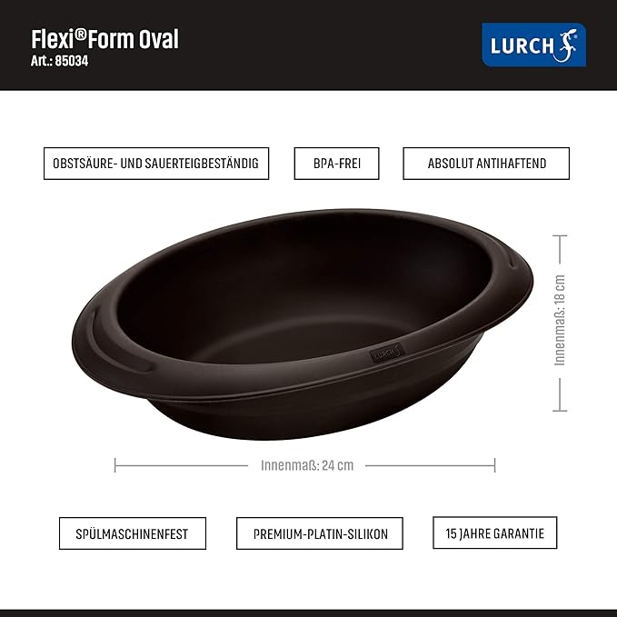 LURCH Germany Flexiform Oval Bread Pan For Baking All Kinds Of Bread | Mold Is Made Of 100% BPA-Free Premium Platinum Silicone | 9.4" x 7.1" - Brown