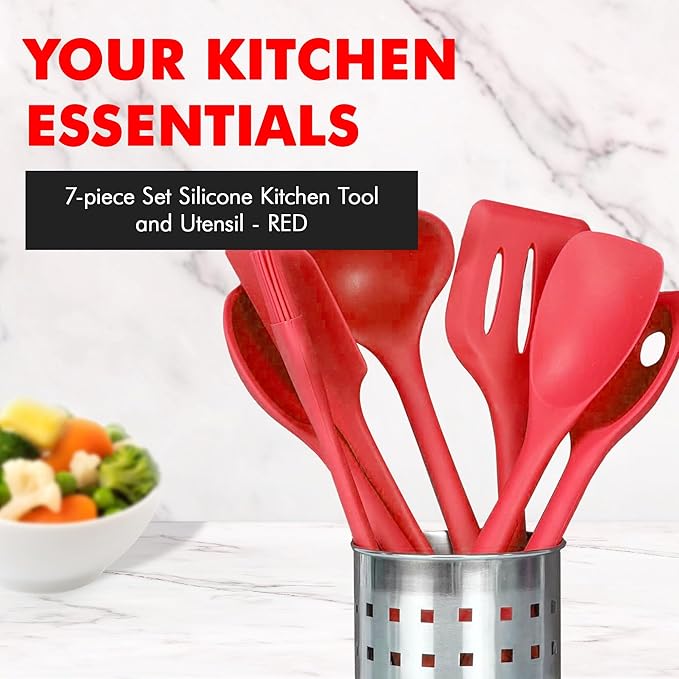 Chef Craft 42077 7 Piece Silicone Kitchen Tool and Utensil Set, Red
