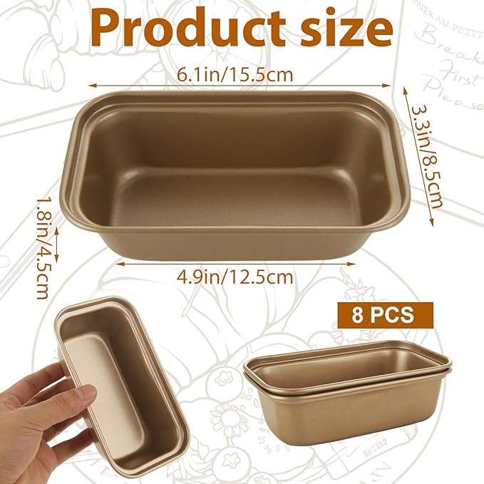8 PCS Mini Loaf Pans Nonstick Carbon Steel Baking Bread Pan Bread Loaf Pan for Baking Loaf Tin Pan Meatloaf Baking Pan Small Bread Tins for Homemade Banana Bread, 6.1 x 3.3 inch