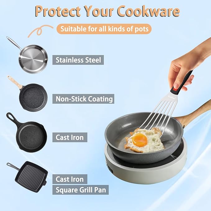 Fish Spatula Stainless Steel, Flexible Metal Spatulas with Silicone Handle, Slotted Turner for Kitchen, Cooking, Grilling, Flipping, Turning, Egg, Pancake and Burger (Small and Large)
