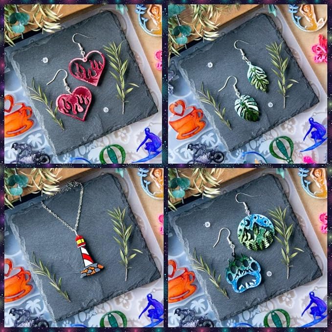 Keychain Resin Molds Silicone with Hole, 54pcs UV Resin Jewelry Mold, Epoxy Resin Molds for Keychain Pendant Jewelry Making Molds for Epoxy Resin Earring Mold, Earrings, Necklace