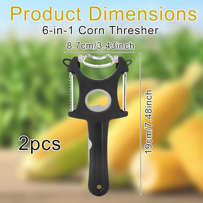 2pcs 6-in-1 Corn Stripper, Multi-Function Shucker Vegetable Fruit Peeler Potato Grater Cutter All-in-One Kitchen Grater Tool for Home Restaurant & Outdoor Use Sheller (Black)