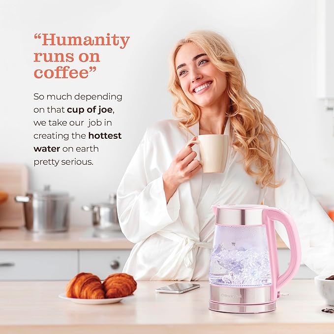 Speed-Boil Electric Kettle - 1.7L Water Boiler 1500W, Coffee & Tea Kettle Borosilicate Glass, Easy Clean Wide Opening, Auto Shut-Off, Cool Touch Handle, LED Light. 360° Rotation, Boil Dry Protection