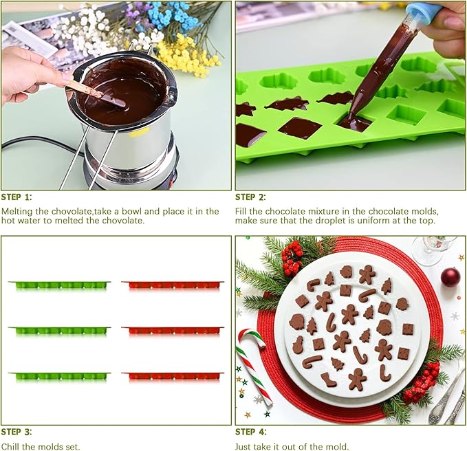 Actvty Christmas Chocolate Molds, Silicone Candy Molds, 6 Packs Santa Clause Snowman Gingerbread Man Shape Xmas Theme Baking Molds for Chocolate, Candy, Gummy, Jello, Wax Melts, Party Decor