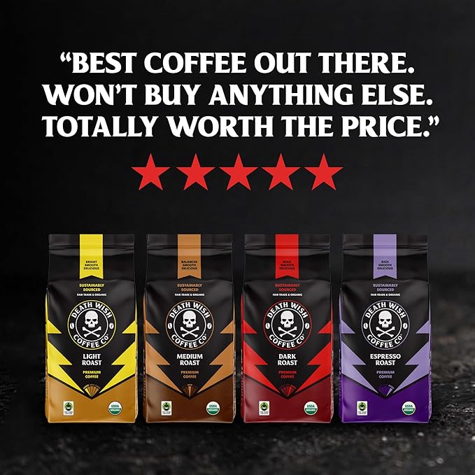 Death Wish Coffee, Medium Roast Ground Coffee, 6 pack
