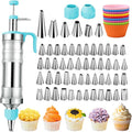 Suuker Dessert Decorating Syringe Set, Frosting Piping Kit Stainless Steels Cake Decorating Tools with 54 Piping Tips, 9 Silicone Baking Cups, Cupcake Decorating Kit