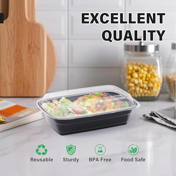 Meal Prep Container, 50 Pack 32 oz Food Storage Containers with Lids, Disposable Bento Box Reusable Plastic Lunch Box, BPA Free Take-Out Box Microwave Dishwasher Freezer Safe