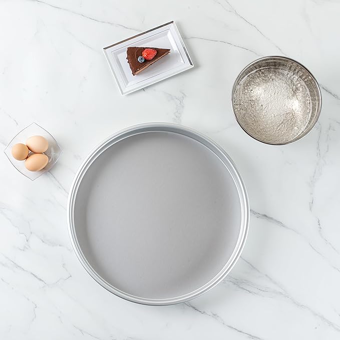 Restaurantware-Met Lux 16 x 2 Inch Straight-Sided Baking Tins, 12 Round Cake Pans - Oven-Ready, Freezable, Anodized Aluminum Round Baking Pans, Greaseproof, For Layer Birthday Cakes