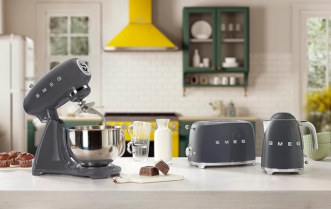 Smeg 50's Style Retro Aesthetic 2 Slice Toaster 6 Presets Extra Wide Slots Grey, TSF01GRUS