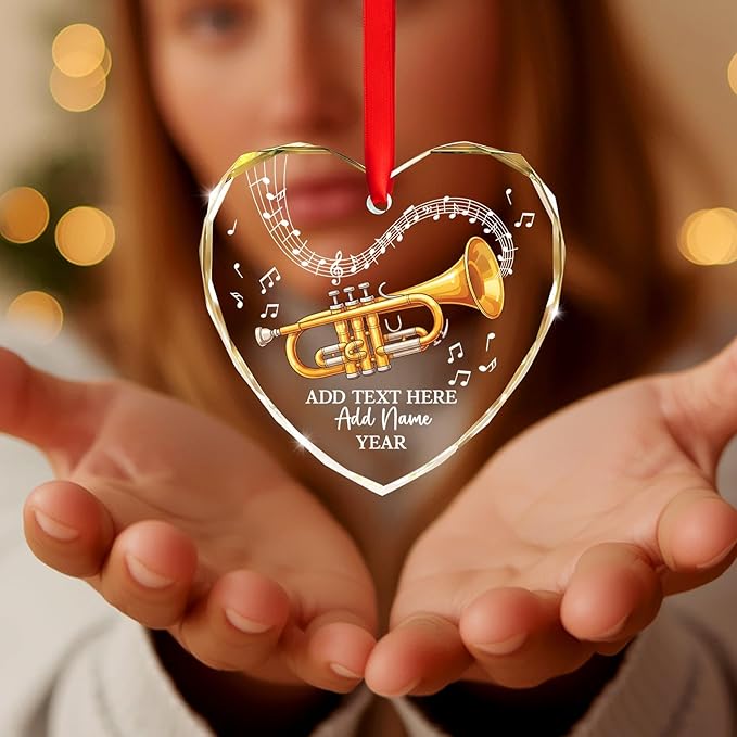 Customized Cornet Player Christmas Glass Ornament 2025, Personalized Text Name & Year Cornet Xmas Tree Ornaments, Music Instrument Themed Xmas Ornament Gift for Him Her, Music Lover Keepsake