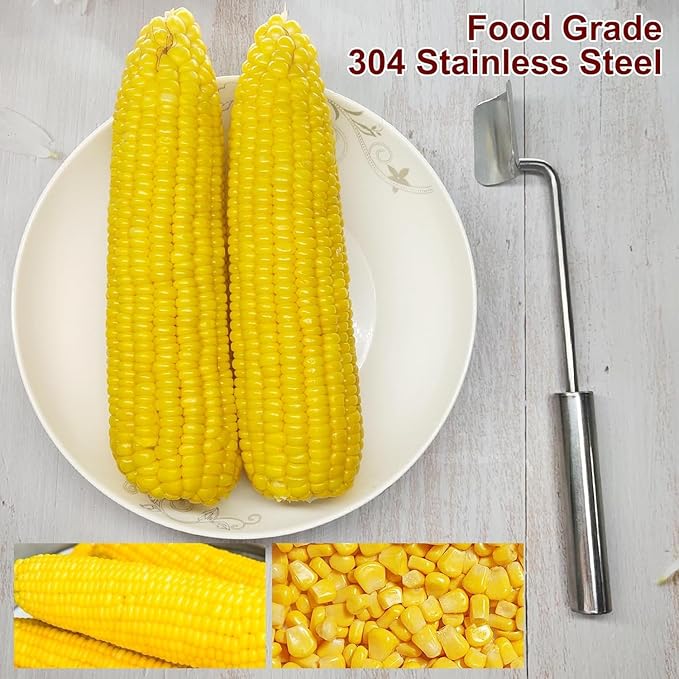 Corn Cob Stripper，2025 NEW Long Handle Stainless Steel Corn Stripping Tool，Corn on the Cob Remover, Fast and Safe, Suitable for Home Kitchens, Restaurant Chefs, Outdoor Dining Enthusiasts