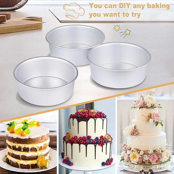 HomeMall 9 x 3 inch Round Cake Pan Set of 3, Aluminum Baking Pans for Layer Cakes, Heavy Duty Non-Stick, Evenly Baking Molds for Home Kitchen, Birthday Wedding Anniversary