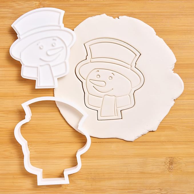 Flycalf Christmas Cookie Cutters Snowman with Plunger Stamps Holiday PLA Baking Accessories Cutter Molds Gifts Decorative Party 3.5" Kitchen Cake Supplies