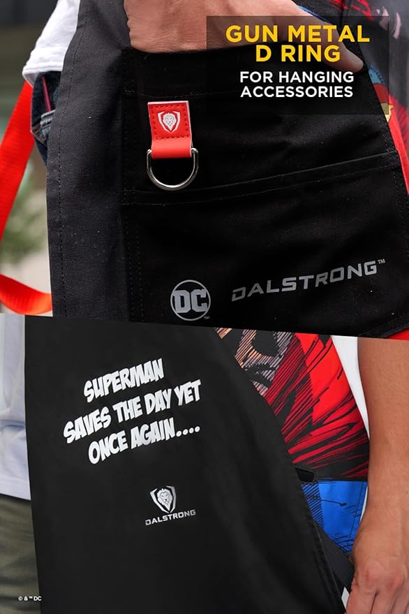 Dalstrong Chef Kitchen Apron - DC Superman™ Heat Vision Edition - Premium Cotton & Nylon Straps - 2 Pockets - Steel Hangloops -Unique Size Fit for All - Stain Resistant