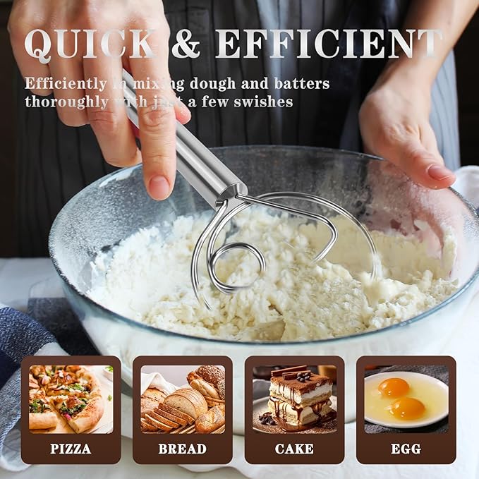 TEEVEA Danish Dough Whisk Stainless Steel Hook Dutch Bread Mixer for Sourdough Baking Tools