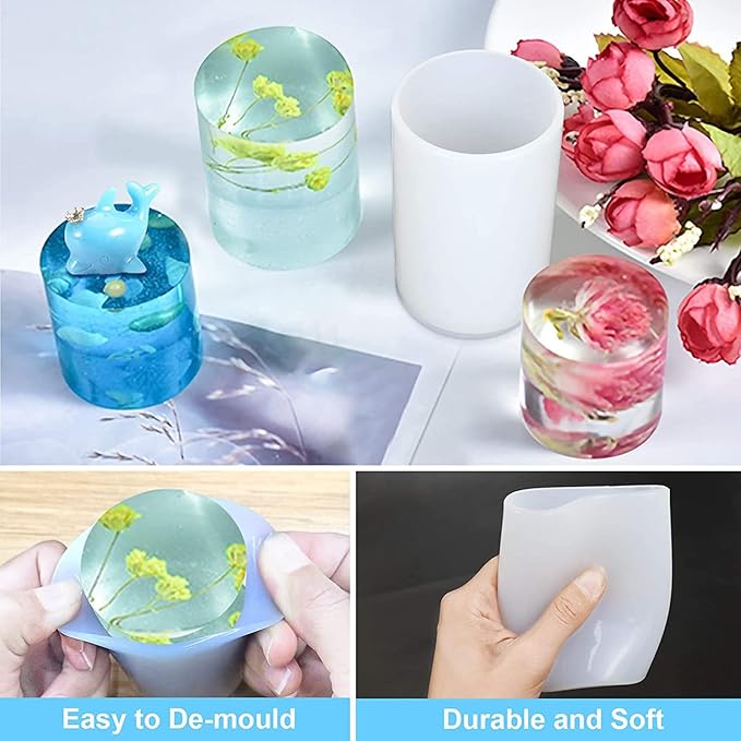 4 Pack Round Resin & Chocolate Silicone Mold - 3D Cylinder & Handmade Candle & Soap Mold