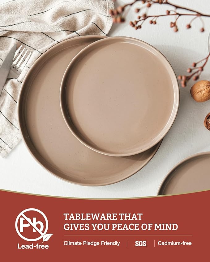 Famiware Milkyway Plates and Bowls Set, 12 Pieces Dinnerware Sets, Dishes Set for 4, Cinnamon Brown