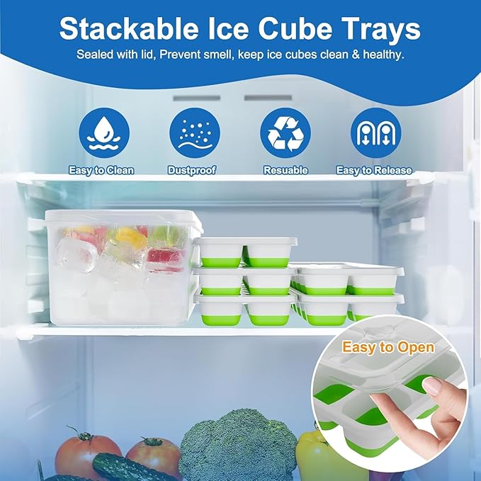 Ice Cube Tray, Ice Cube Trays for Freezer 5 Pack with Lids, Ice Tray Easy-Release, Ice Trays for Freezer Stackable, Silicone Ice Cube Tray for Drinks, Coffee - BPA-Free and Odor-Free