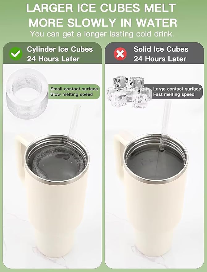 Ice Cube Tray for Stanley Cup, Silicone Ice Mould with Lid & Bin, Long Ice Cubes for 30-40Oz Tumbler, Easy Fill & Release, Perfect for Cocktails, Whiskey, Iced Coffee, Drinks, BPA Free (Green)