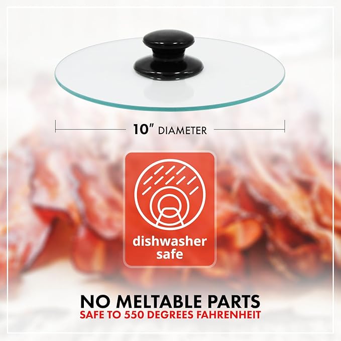 Northwest Enterprises Bacon Press, Round Tempered Glass Bacon Press and Splatter Shield, Perfectly Cooked Flat Bacon Every time! (10 Inch)