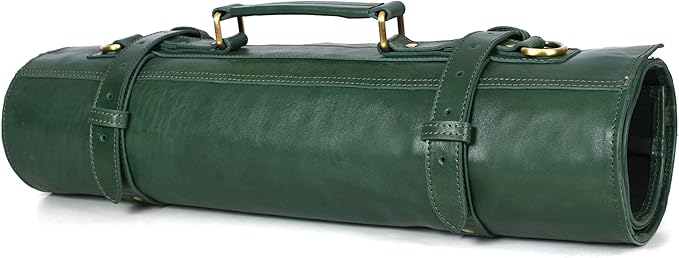 Leather Knife Roll Storage Bag, Elastic and Expandable 10 Pockets, Adjustable/Detachable Shoulder Strap, Travel-Friendly Chef Knife Case (Copper, Leather)