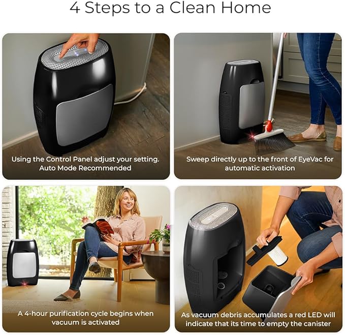 EyeVac Air 2-in-1 HEPA Air Purifier & Touchless Vacuum Automatic Dustpan - Ultra Fast & Powerful - Covers 600 Sq ft - Corded Canister Vacuum, Bagless, Automatic Sensors, 1000 Watt (Black/Black)