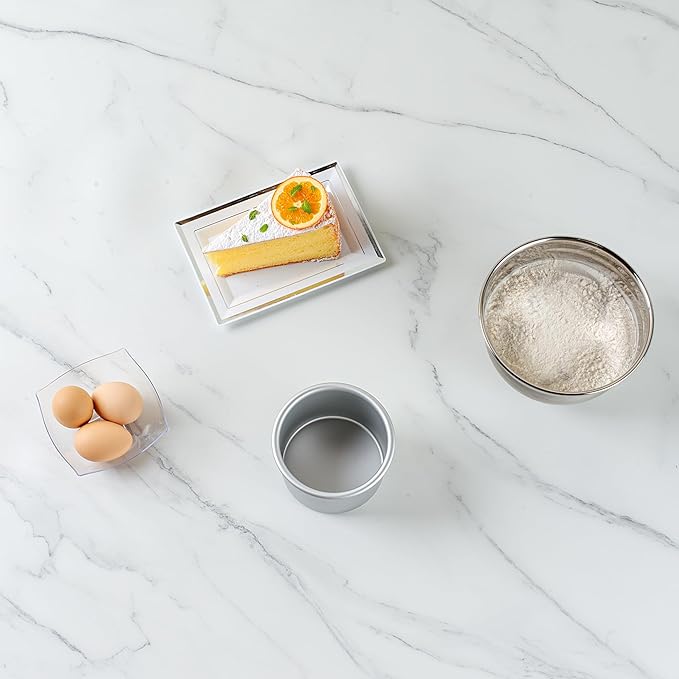 Restaurantware-Met Lux 4 x 3 Inch Straight-Sided Baking Tin, 1 Round Cake Pan - Oven-Ready, Freezable, Anodized Aluminum Round Baking Pan, Greaseproof, for Layer Birthday Cake