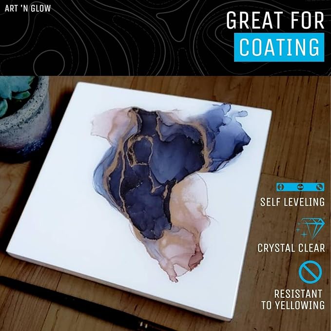 Art 'N Glow Epoxy Resin 32 oz Kit - Crystal Clear, UV Resistant, Self Leveling, Food Safe for Table Top, Arts & Crafts, Wood, Casting, Jewelry Making, Use with Mica Powder, Silicone Molds, Alcohol Ink