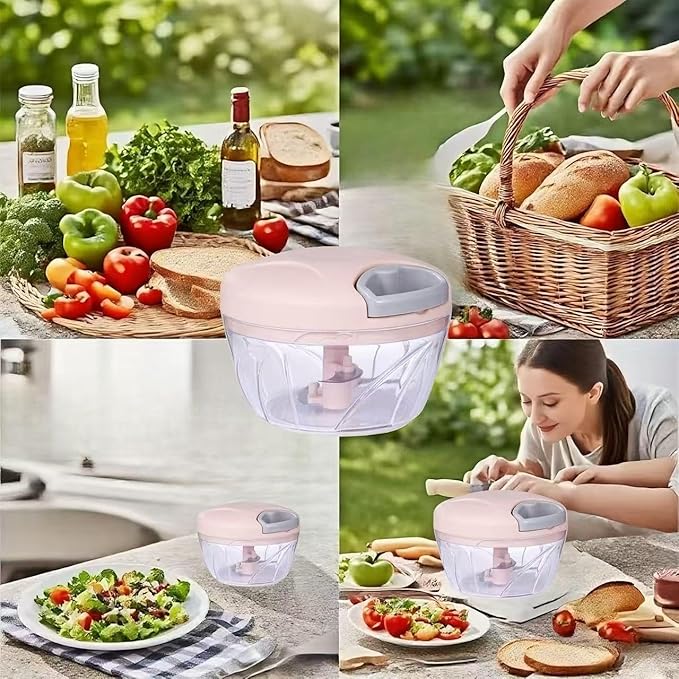 ‌Manual Food Processor Vegetable Chopper, Portable Hand Pull String Garlic Mincer Onion Cutter for Veggies, Suitable for Vegetables, Ginger, Garlic, Fruits, Onion, Potato, Salad (Pink 500 ml)‌