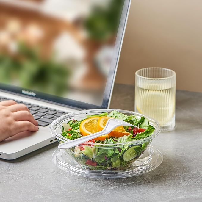 [24 oz. 50 Sets Clear Plastic Salad Bowls with Airtight Lids Disposable To Go Mixing Containers Serving for Fruit, Quinoa, Lunch and Meal Prep