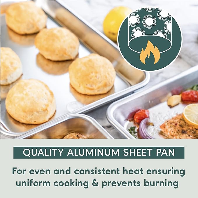 Ultra Cuisine Jelly Roll Baking Sheet Pan Set of 2- Professional Bakeware for Roasting & More - Food-Safe, Warp Resistant, Bake Trays for Oven - Rimmed Cookie Sheets for Baking (Aluminum 16 x11")