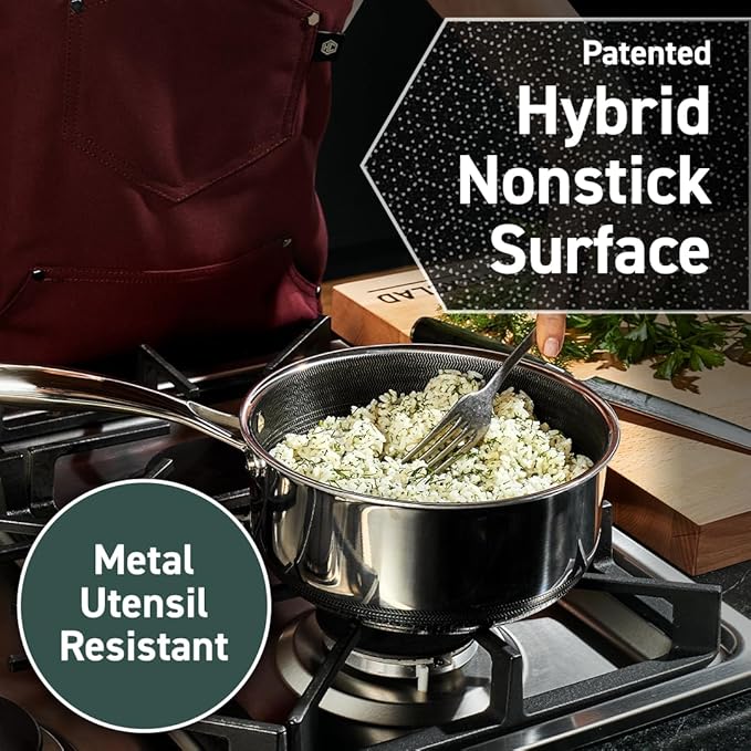 HexClad Hybrid Nonstick 7-Piece Cookware Set, 2Qt Pot with Lid, 8Qt Pot with Lid, and Tabletop Salt and Pepper Grinder Set, Stay-Cool Handles, Dishwasher and Oven-Safe, Induction Ready