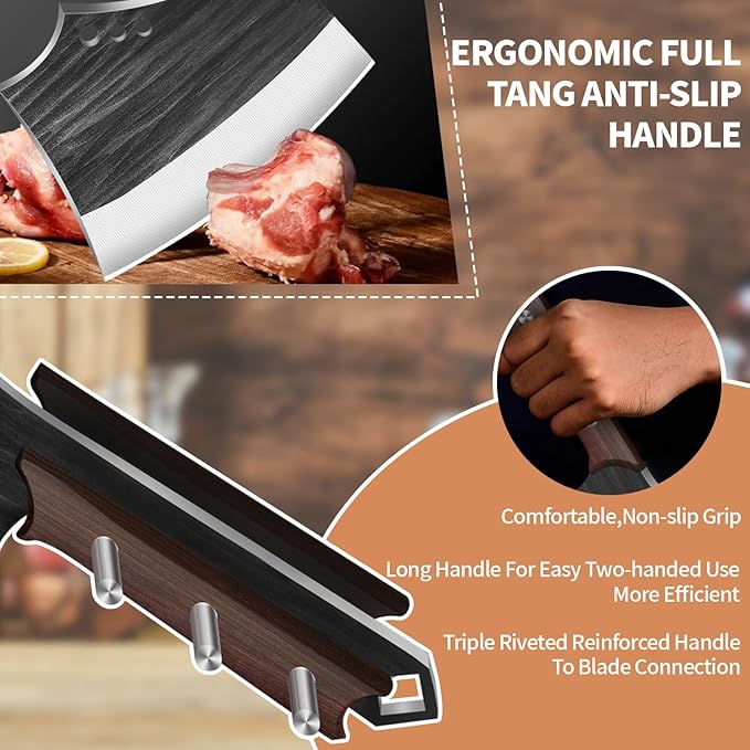 7.68" Meat Cleaver Knife for Meat Bone Cutting,Full Tang Japanese Chef Chopping Knife,Heavy Duty Butcher Axe Bone Breaker, Hand Forged Chopper for Kitchen,Gifts for Men