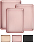 SAKER 3 Pack Nonstick Baking Sheet Set, Carbon Steel Cookie Pan with Cooling Rack, Even Heat Distribution & Warp-Resistant for Oven Baking, Roasting & Cooking (Pink)