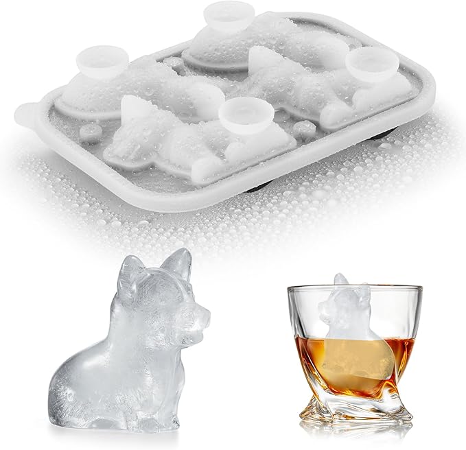 3D Corgi Dog Ice Cube Tray - Fun Shapes, Novelty Mom/Dad Gifts for Dog Lovers, Cute Corgi Ice Mold for Whiskey, Cocktail, Bourbon