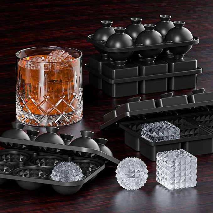 Bangp Large Ice Cube Tray for Whiskey,Perfect Etched Big Ice Cubes, Silicone Ice Cube Mold for Cocktails,Whiskey (Etched Square)
